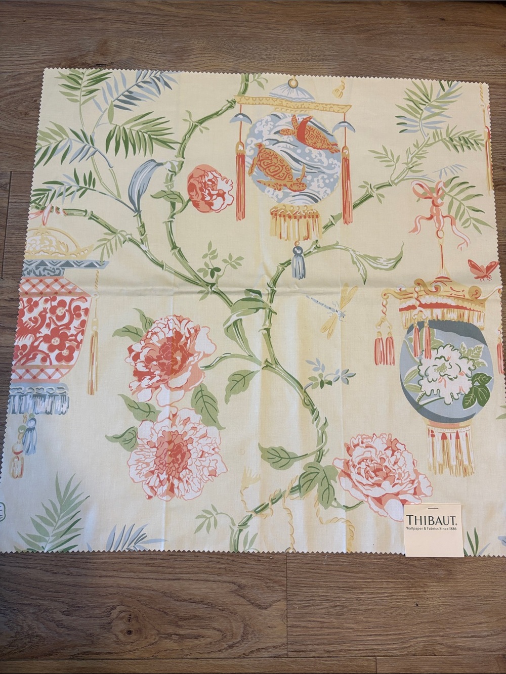 Thibaut Designer Fabric 26" Square Cotton Sateen Asian Lantern Theme NEW